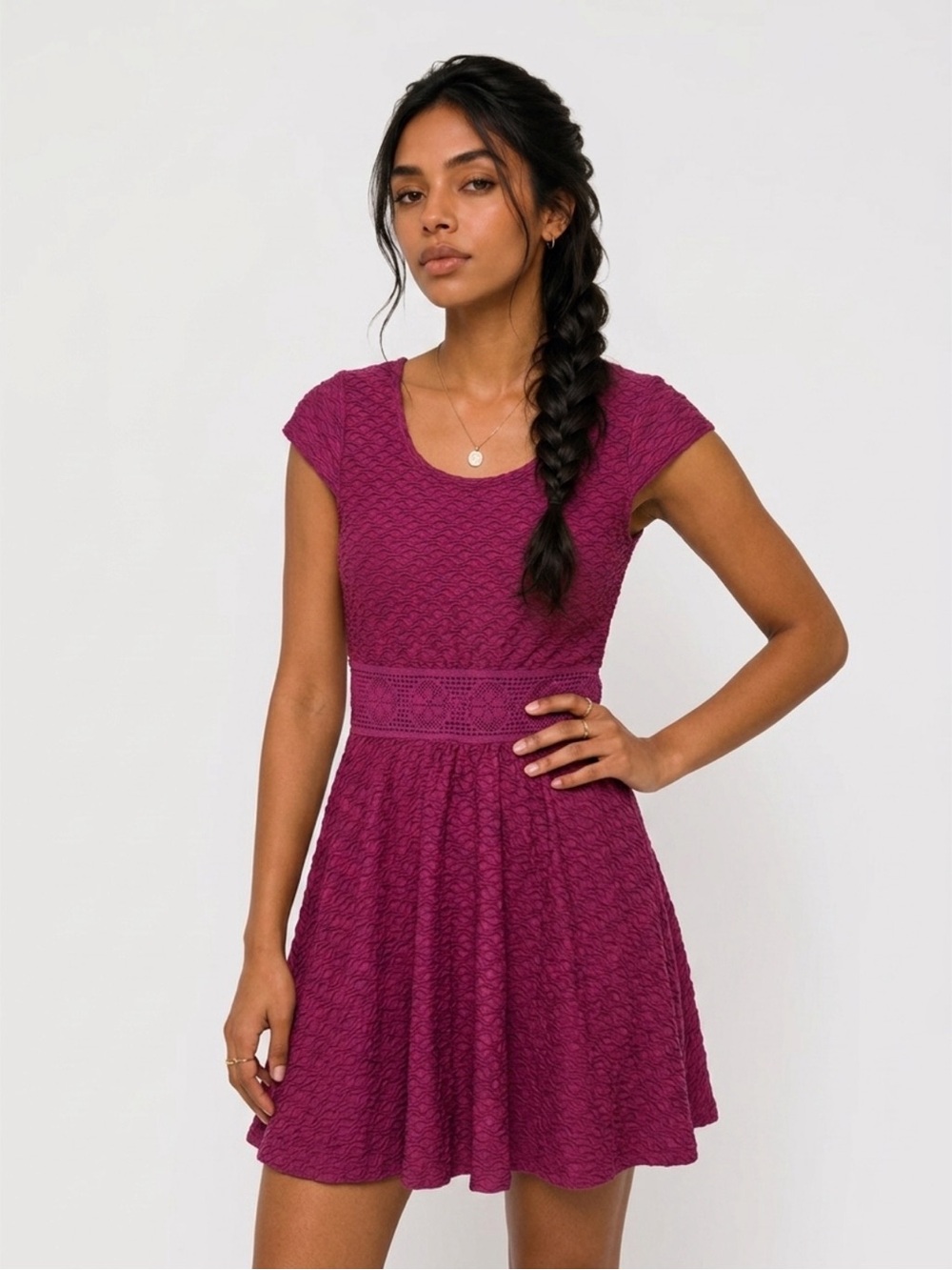 ♒️ Love, Fire Fit & Flare Mini Dress in Burgundy | Women’s Sz Sm
